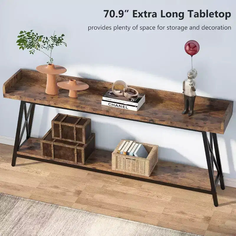 Lantine 70.9 inch Extra Long Console Table Behind Couch, Rustic Industrial Sofa Table for Living Room, Narrow Entryway Hallway Long Bar Table