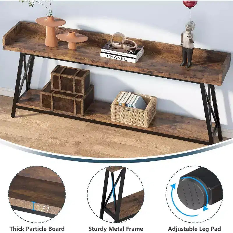 Lantine 70.9 inch Extra Long Console Table Behind Couch, Rustic Industrial Sofa Table for Living Room, Narrow Entryway Hallway Long Bar Table