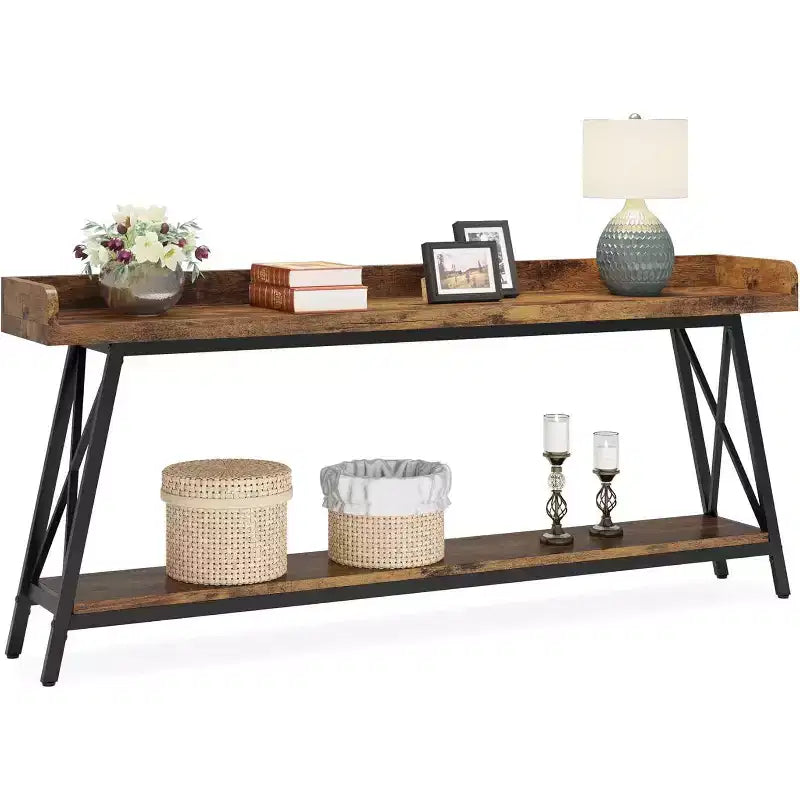 Lantine 70.9 inch Extra Long Console Table Behind Couch, Rustic Industrial Sofa Table for Living Room, Narrow Entryway Hallway Long Bar Table