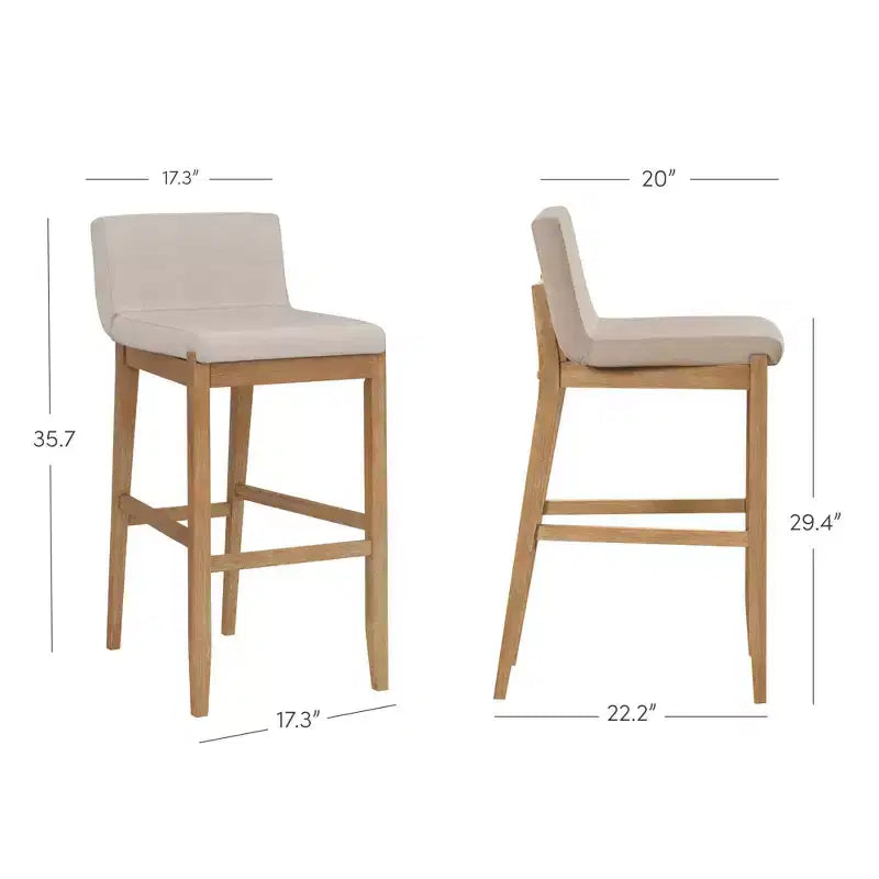 Nathan James Upholstered Wood Counter Height Barstool Light Brown Flax: Rubberwood Frame, 300 lbs Capacity