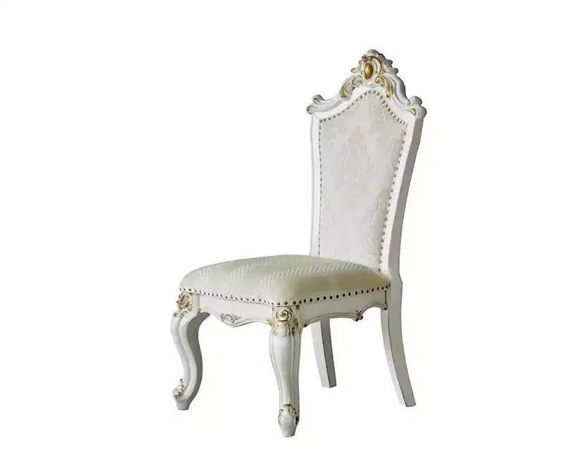 Set of 2 28" Picardy Fabric Dining Chairs Butterscotch PU/Antique Pearl: Queen Anne Style, Tufted - Acme Furniture