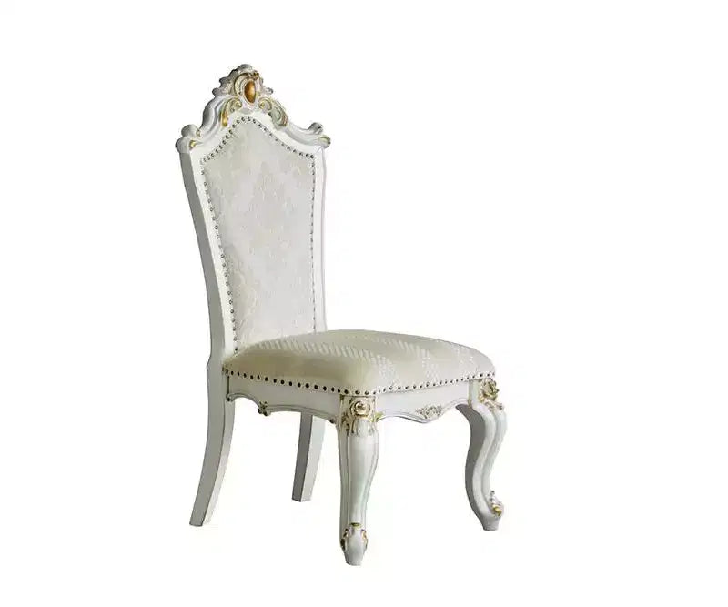 Set of 2 28" Picardy Fabric Dining Chairs Butterscotch PU/Antique Pearl: Queen Anne Style, Tufted - Acme Furniture