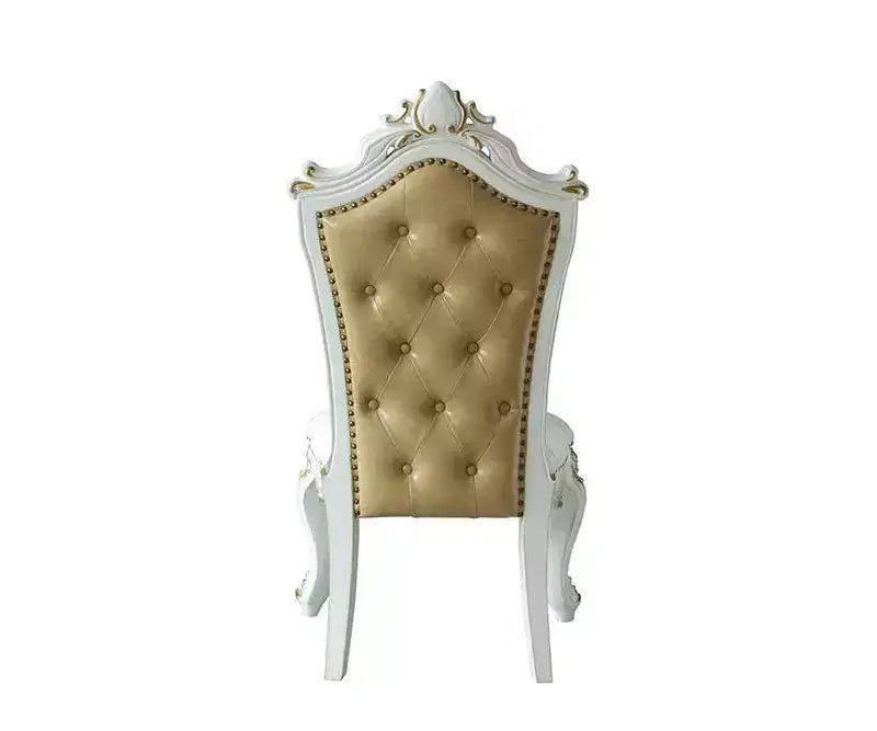 Set of 2 28" Picardy Fabric Dining Chairs Butterscotch PU/Antique Pearl: Queen Anne Style, Tufted - Acme Furniture
