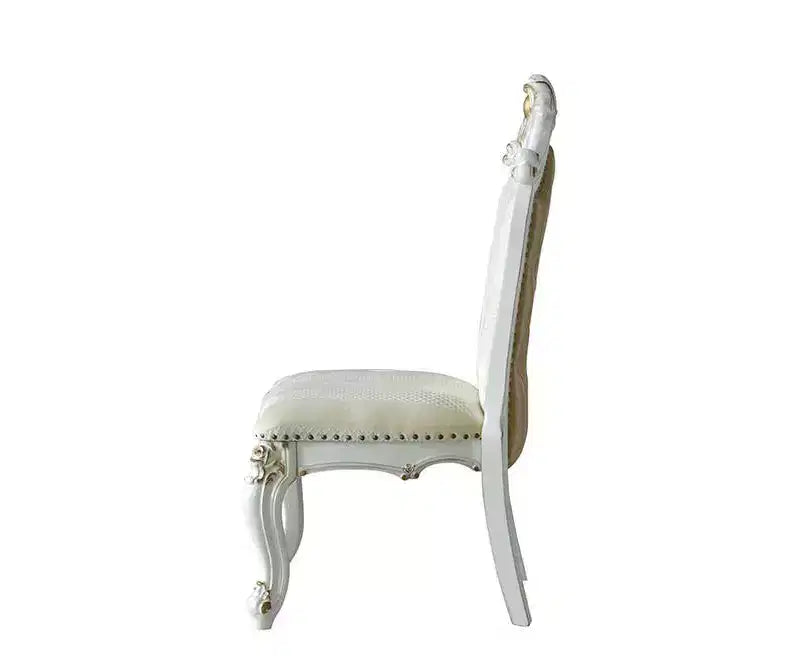 Set of 2 28" Picardy Fabric Dining Chairs Butterscotch PU/Antique Pearl: Queen Anne Style, Tufted - Acme Furniture