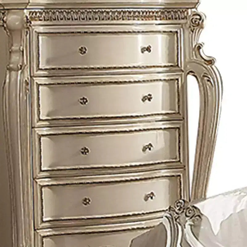46" Picardy Chest Antique Pearl - Acme Furniture: European Style, 5 Drawers, No Assembly Required
