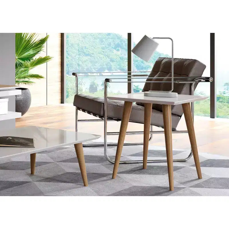 Square Utopia High End Table Off White - Manhattan Comfort: Splayed Legs, Painted MDF, 17.44" x 19.84", 11 lb Capacity