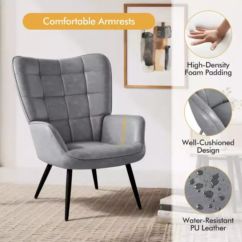 Yaheetech Leather Wingback Accent Chair Armchair for Living Room