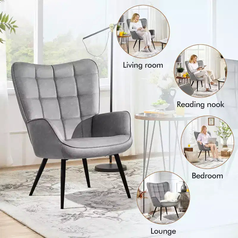 Yaheetech Leather Wingback Accent Chair Armchair for Living Room
