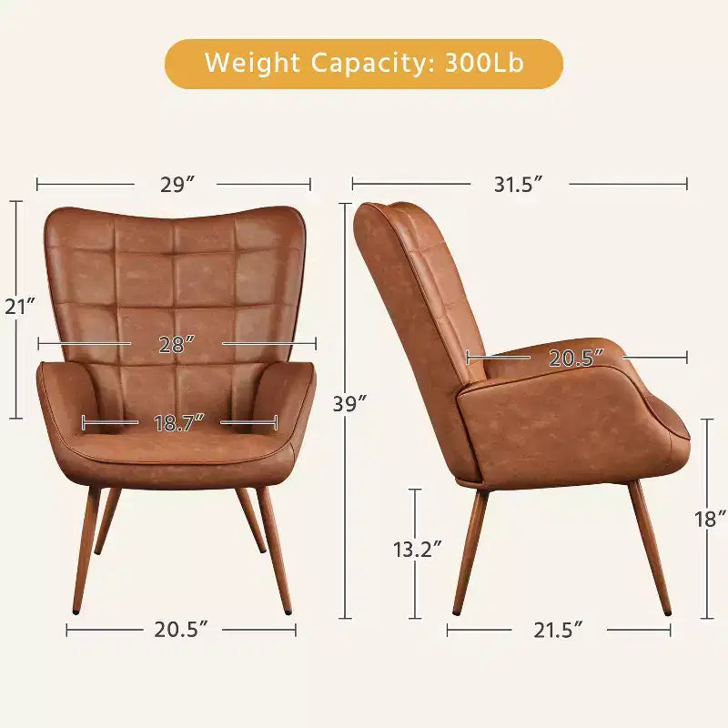 Yaheetech Leather Wingback Accent Chair Armchair for Living Room