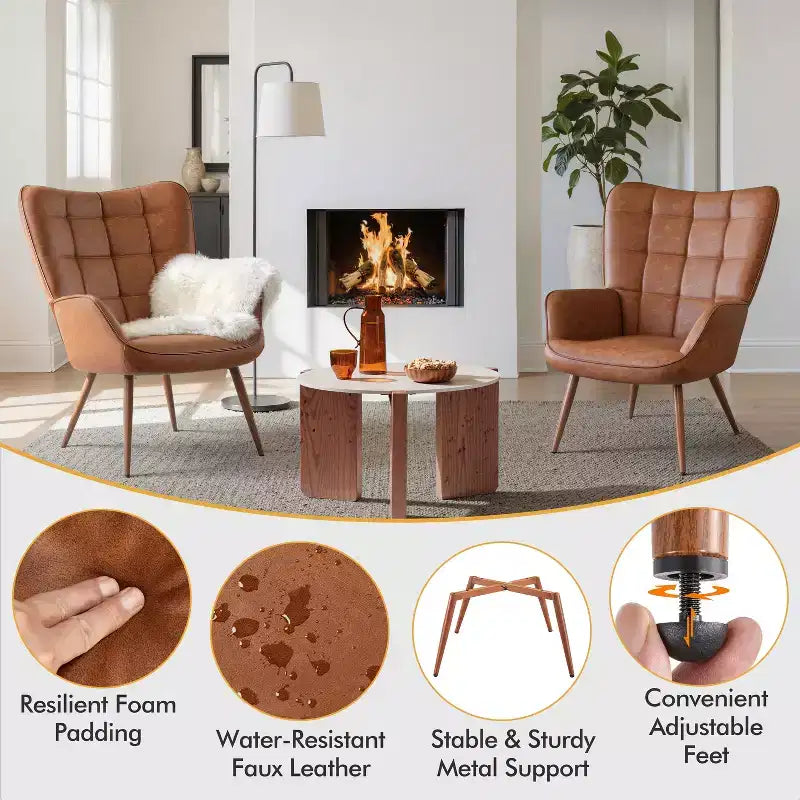 Yaheetech Leather Wingback Accent Chair Armchair for Living Room