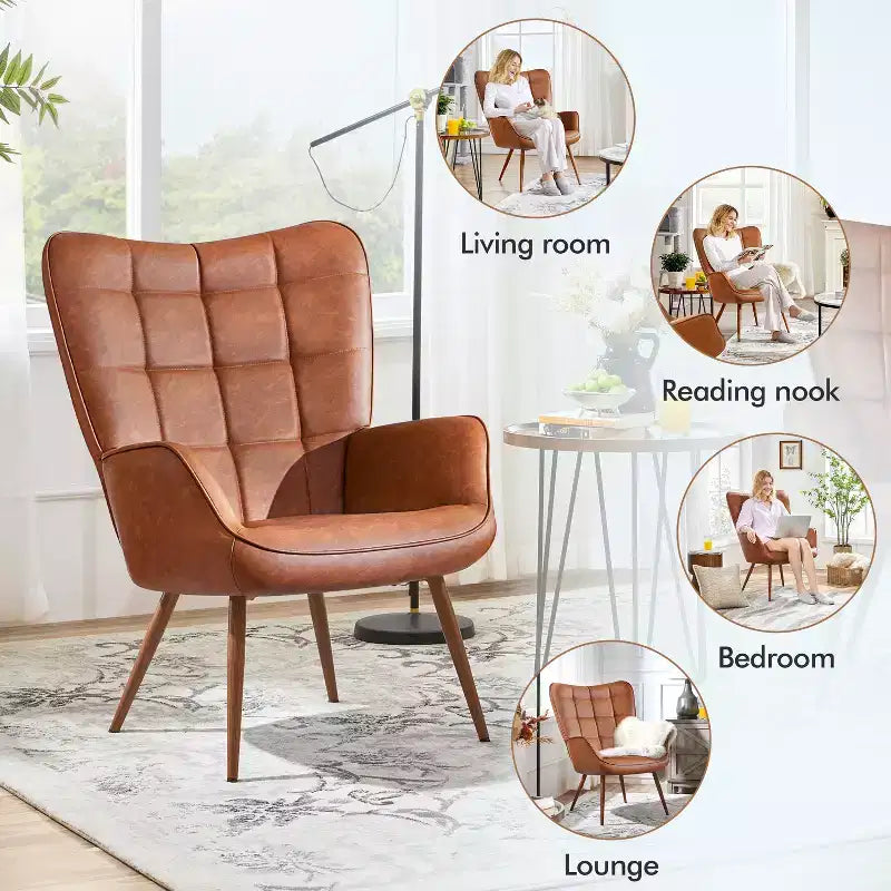 Yaheetech Leather Wingback Accent Chair Armchair for Living Room