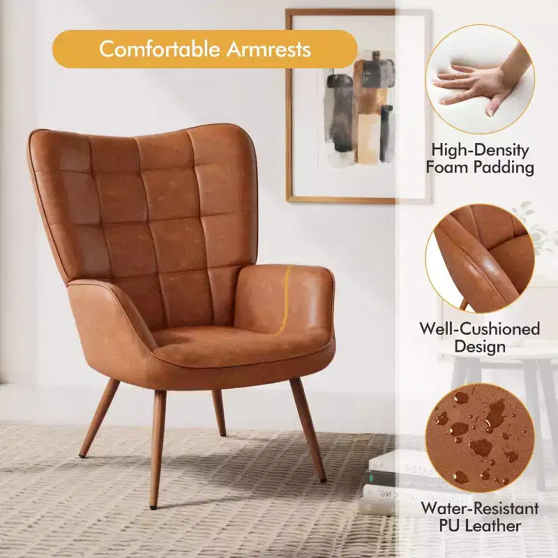Yaheetech Leather Wingback Accent Chair Armchair for Living Room