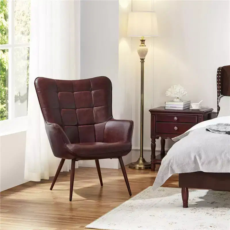 Yaheetech Leather Wingback Accent Chair Armchair for Living Room