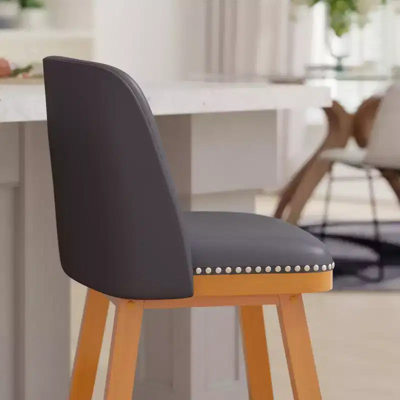 Emma and Oliver Upholstered Mid-Back Stools with Nailhead Accent Trim & Wood Frames