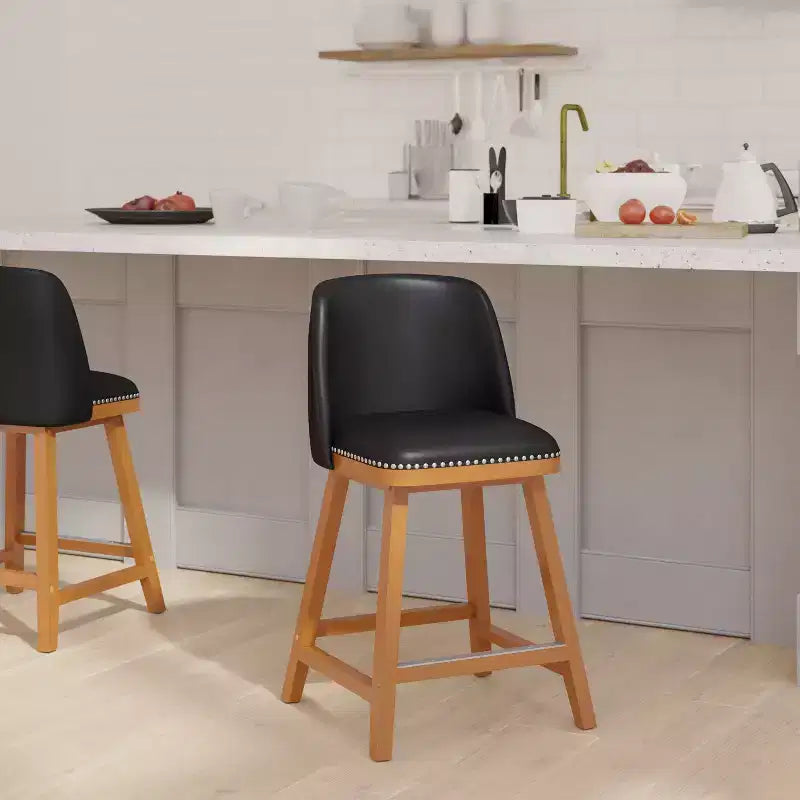 Emma and Oliver Upholstered Mid-Back Stools with Nailhead Accent Trim & Wood Frames