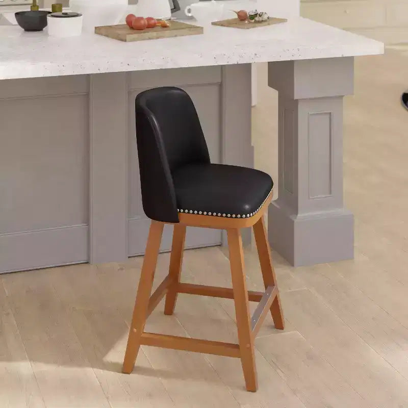 Emma and Oliver Upholstered Mid-Back Stools with Nailhead Accent Trim & Wood Frames