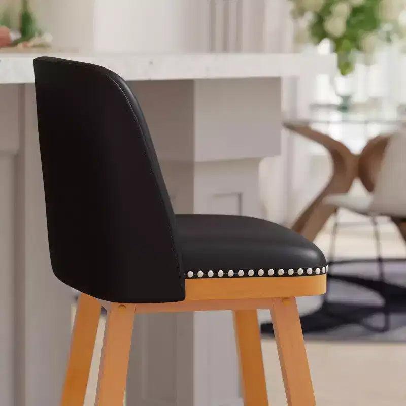 Emma and Oliver Upholstered Mid-Back Stools with Nailhead Accent Trim & Wood Frames