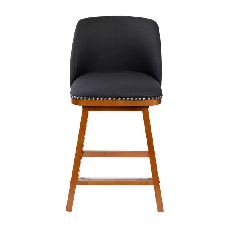 Emma and Oliver Upholstered Mid-Back Stools with Nailhead Accent Trim & Wood Frames
