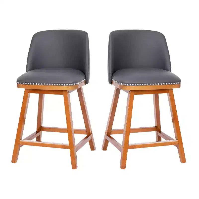 Emma and Oliver Upholstered Mid-Back Stools with Nailhead Accent Trim & Wood Frames