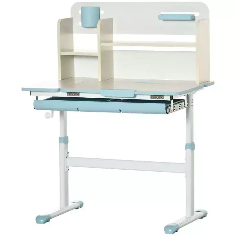 Qaba Kids Desk, Height Adjustable Children School Study Table, Student Writing Desk with Tilt Desktop, Drawer, Storage Shelf, Pen Holder