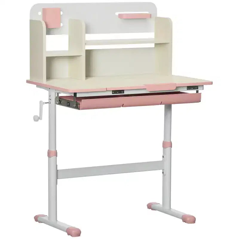 Qaba Kids Desk, Height Adjustable Children School Study Table, Student Writing Desk with Tilt Desktop, Drawer, Storage Shelf, Pen Holder