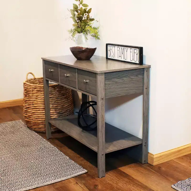 Sunnydaze MDF Indoor Entryway Console Table with 3 Drawers - 30 H - Thunder Gray