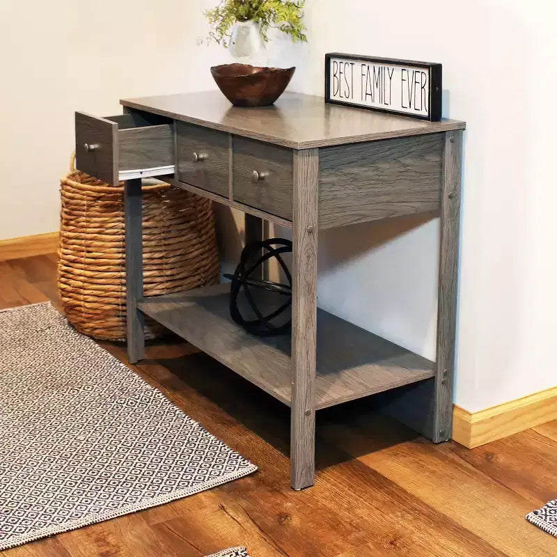 Sunnydaze MDF Indoor Entryway Console Table with 3 Drawers - 30 H - Thunder Gray