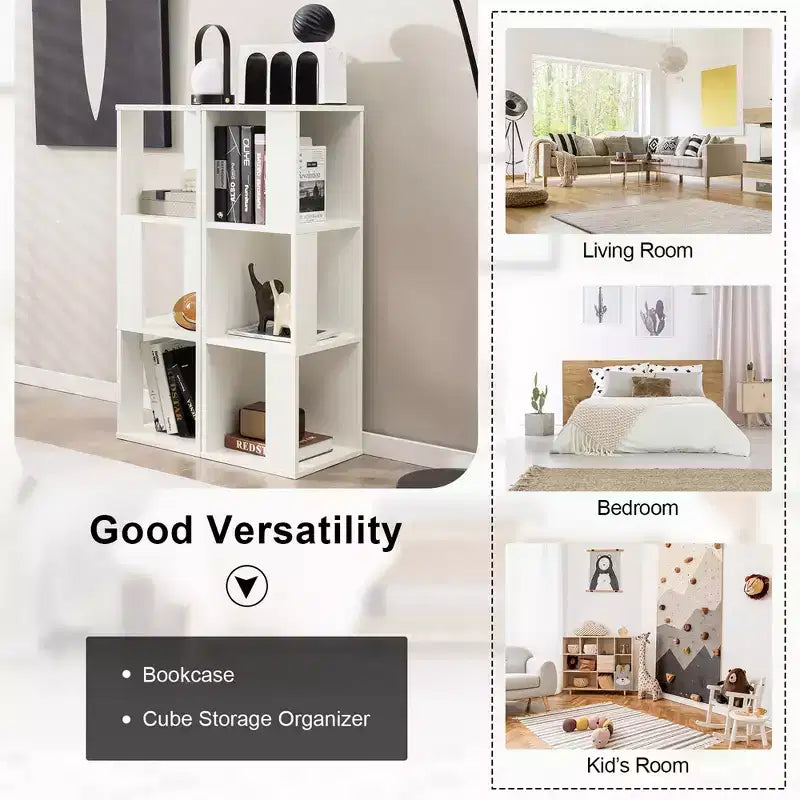 Costway 2 PCS 3-tier Wood Bookshelf Display Storage Rack for Small Spaces White/Rustic Brown