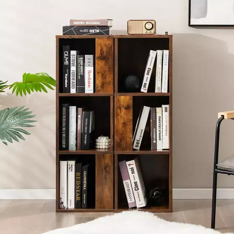 Costway 2 PCS 3-tier Wood Bookshelf Display Storage Rack for Small Spaces White/Rustic Brown