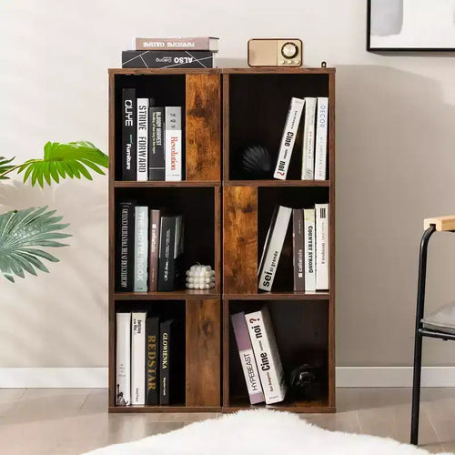 Costway 2 PCS 3-tier Wood Bookshelf Display Storage Rack for Small Spaces White/Rustic Brown