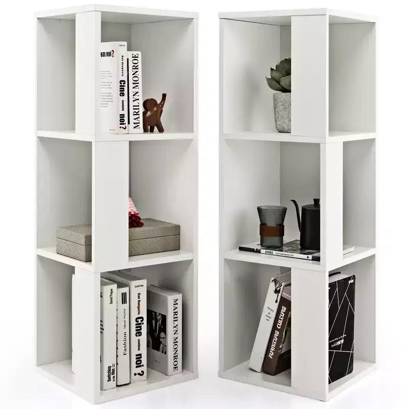 Costway 2 PCS 3-tier Wood Bookshelf Display Storage Rack for Small Spaces White/Rustic Brown