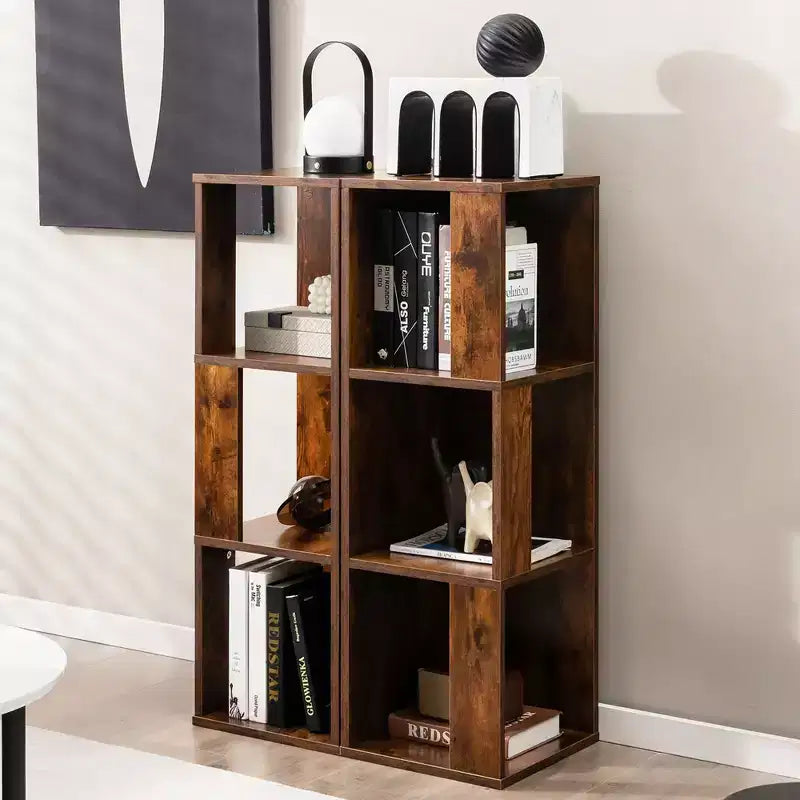 Costway 2 PCS 3-tier Wood Bookshelf Display Storage Rack for Small Spaces White/Rustic Brown