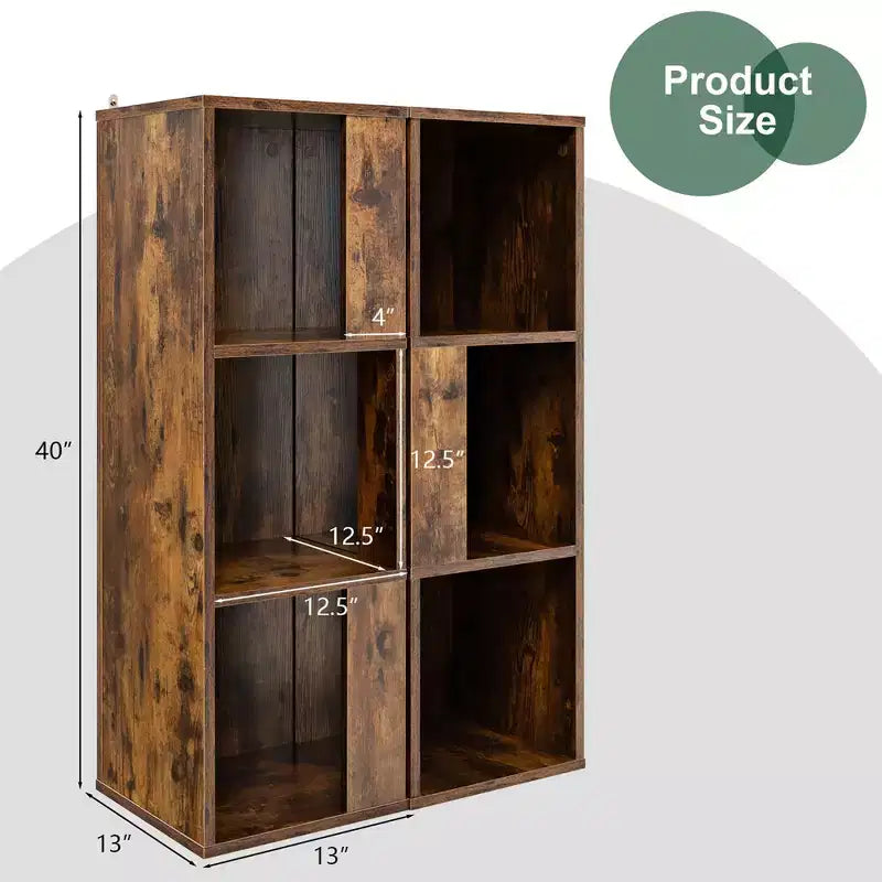 Costway 2 PCS 3-tier Wood Bookshelf Display Storage Rack for Small Spaces White/Rustic Brown