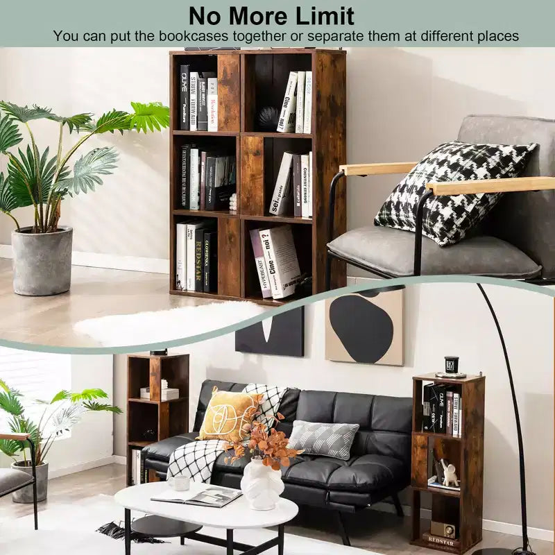 Costway 2 PCS 3-tier Wood Bookshelf Display Storage Rack for Small Spaces White/Rustic Brown