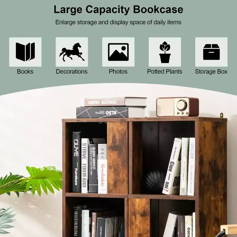 Costway 2 PCS 3-tier Wood Bookshelf Display Storage Rack for Small Spaces White/Rustic Brown