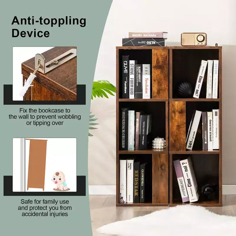 Costway 2 PCS 3-tier Wood Bookshelf Display Storage Rack for Small Spaces White/Rustic Brown