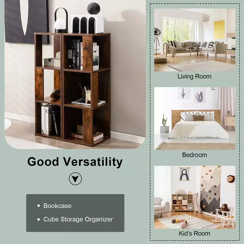 Costway 2 PCS 3-tier Wood Bookshelf Display Storage Rack for Small Spaces White/Rustic Brown