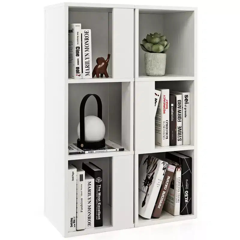 Costway 2 PCS 3-tier Wood Bookshelf Display Storage Rack for Small Spaces White/Rustic Brown