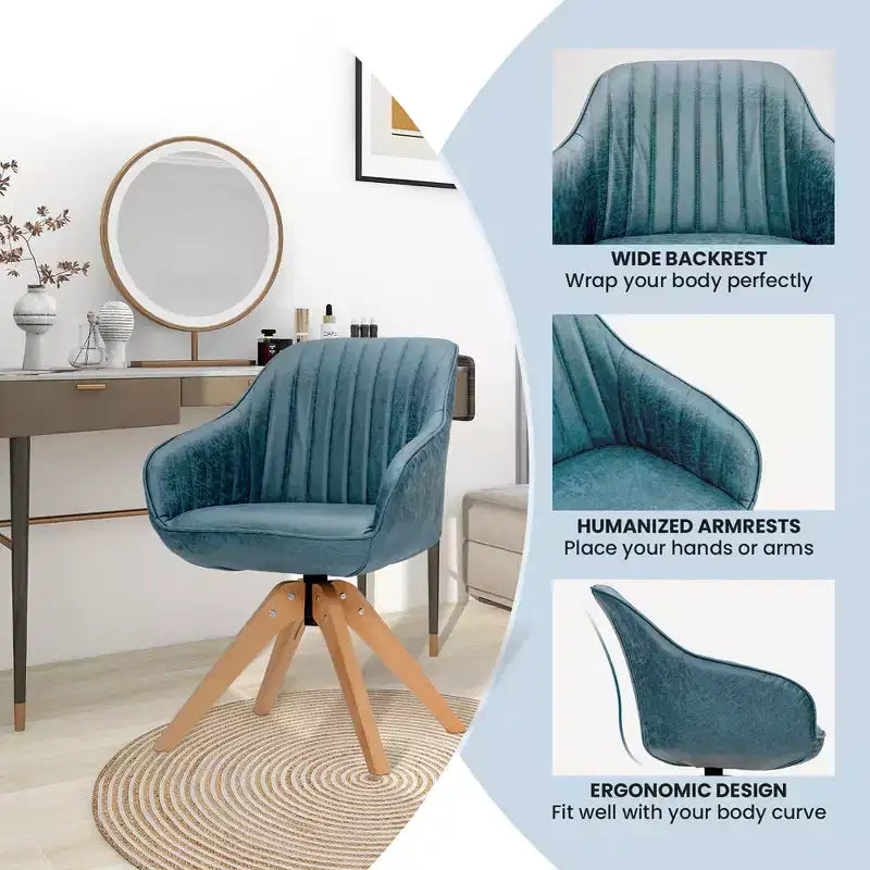 Costway Set of 2 Swivel Accent Chair Modern Leathaire Armchairs w/ Beech Wood Legs Grey\Blue\Brown