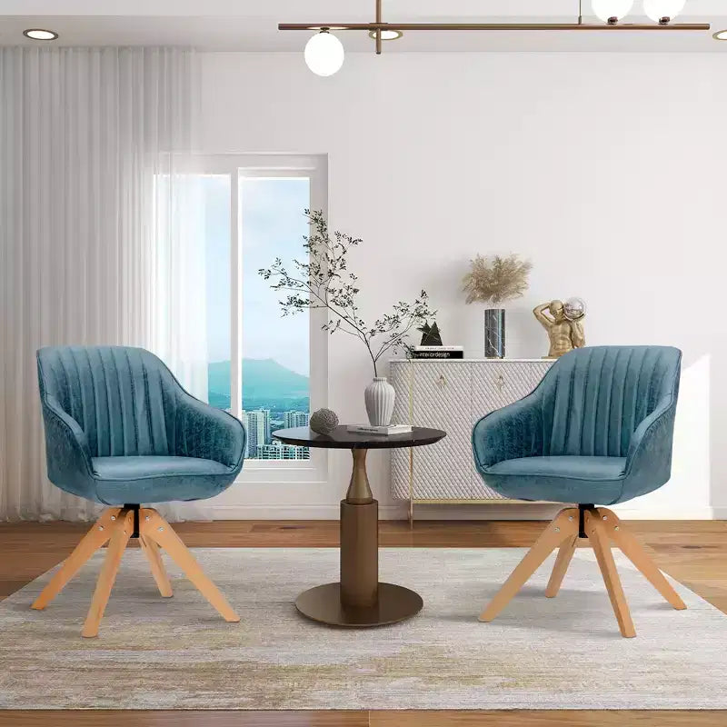 Costway Set of 2 Swivel Accent Chair Modern Leathaire Armchairs w/ Beech Wood Legs Grey\Blue\Brown