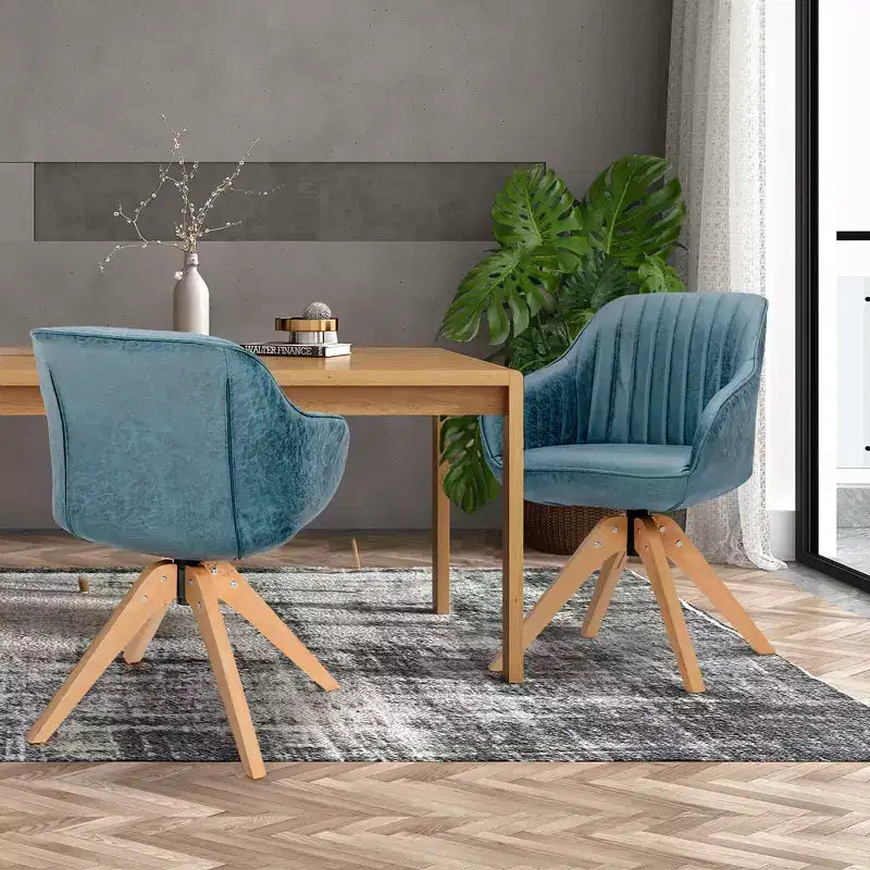 Costway Set of 2 Swivel Accent Chair Modern Leathaire Armchairs w/ Beech Wood Legs Grey\Blue\Brown