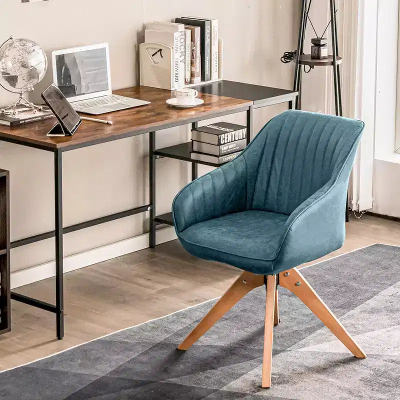 Costway Set of 2 Swivel Accent Chair Modern Leathaire Armchairs w/ Beech Wood Legs Grey\Blue\Brown