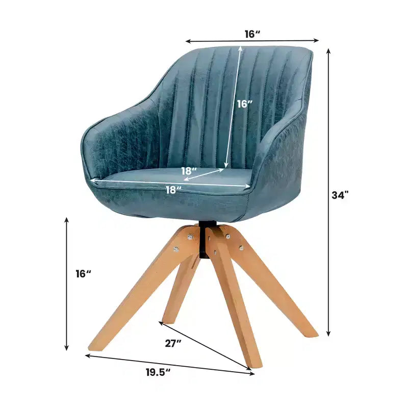 Costway Set of 2 Swivel Accent Chair Modern Leathaire Armchairs w/ Beech Wood Legs Grey\Blue\Brown