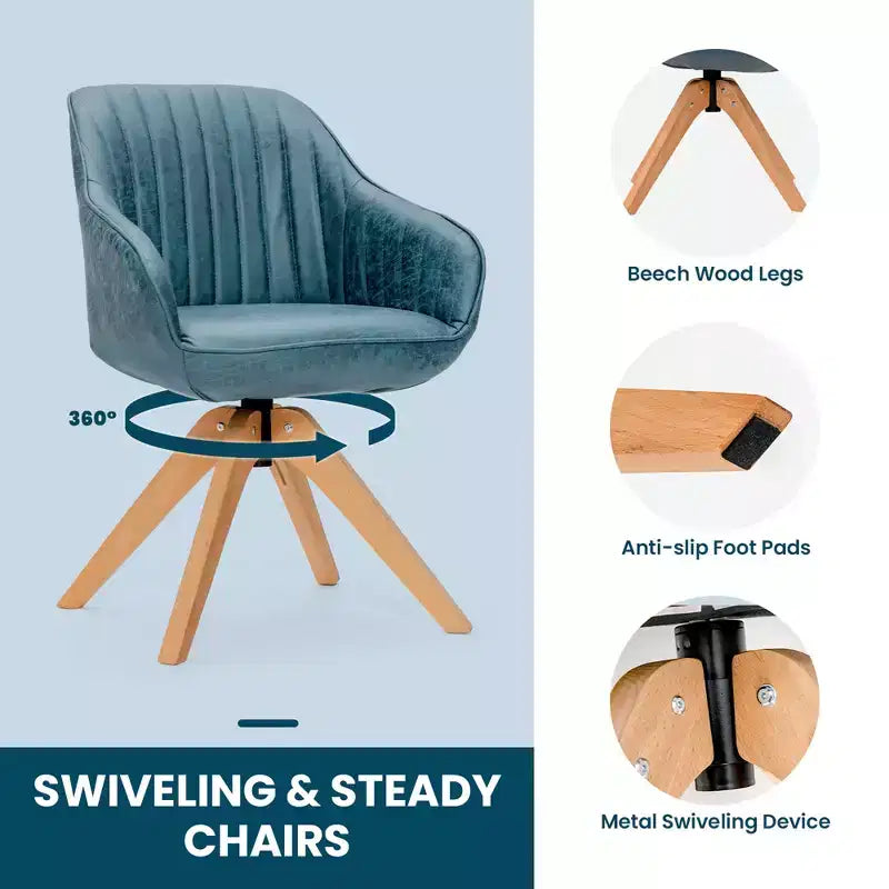 Costway Set of 2 Swivel Accent Chair Modern Leathaire Armchairs w/ Beech Wood Legs Grey\Blue\Brown