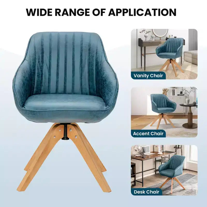 Costway Set of 2 Swivel Accent Chair Modern Leathaire Armchairs w/ Beech Wood Legs Grey\Blue\Brown