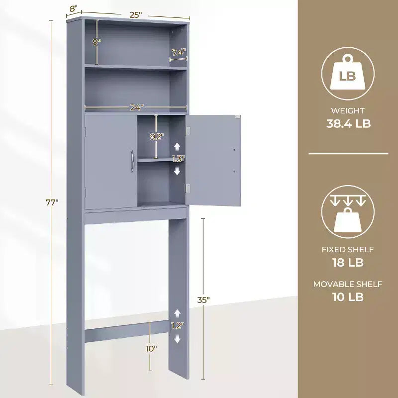 Yaheetech Free Standing Over the Toilet Storage with Doors and Open Shelves