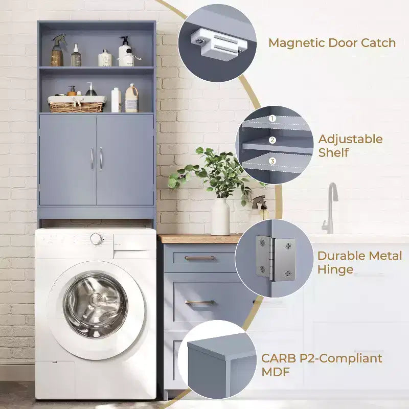 Yaheetech Free Standing Over the Toilet Storage with Doors and Open Shelves