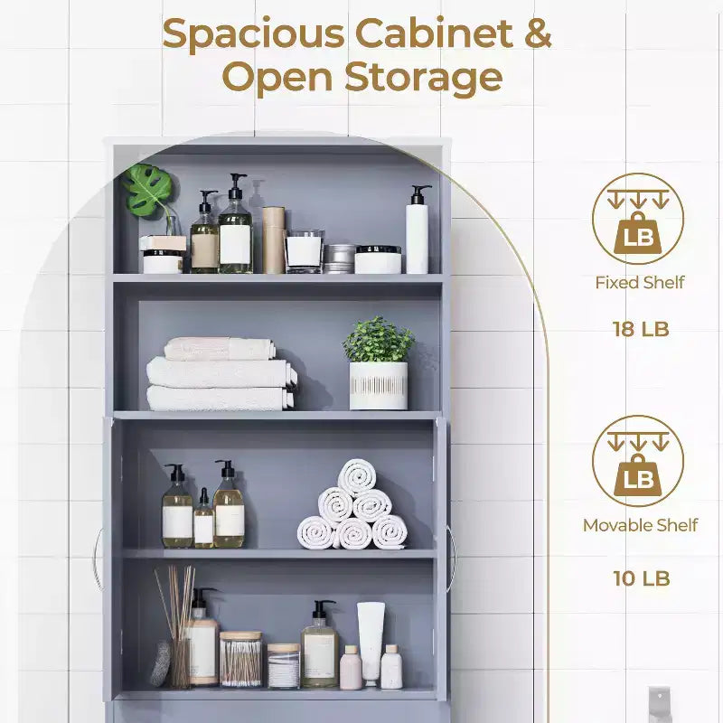 Yaheetech Free Standing Over the Toilet Storage with Doors and Open Shelves