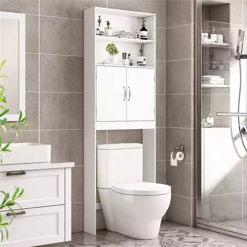 Yaheetech Free Standing Over the Toilet Storage with Doors and Open Shelves