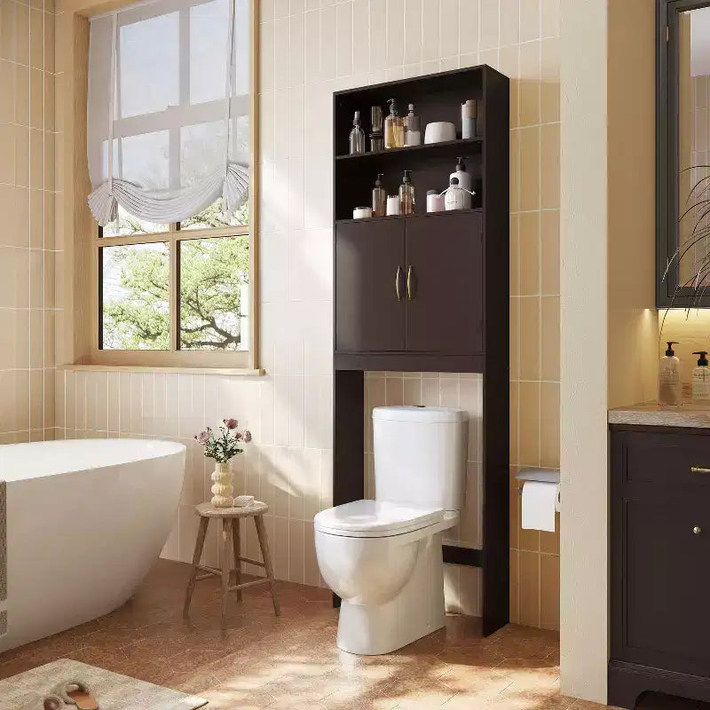 Yaheetech Free Standing Over the Toilet Storage with Doors and Open Shelves